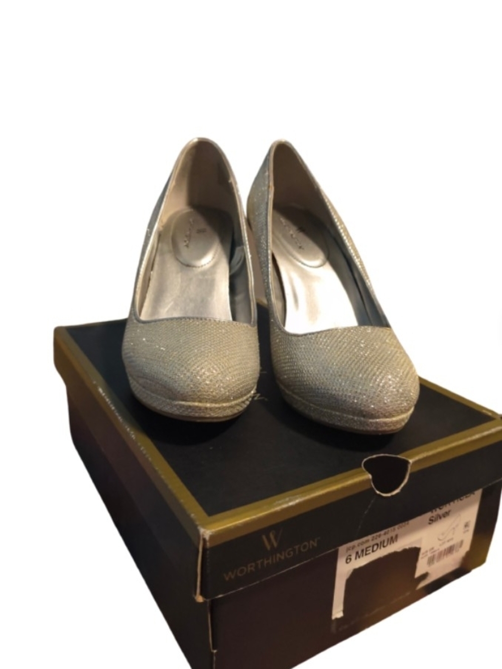Worthington Silver Sparkly Round-Toe Pumps
